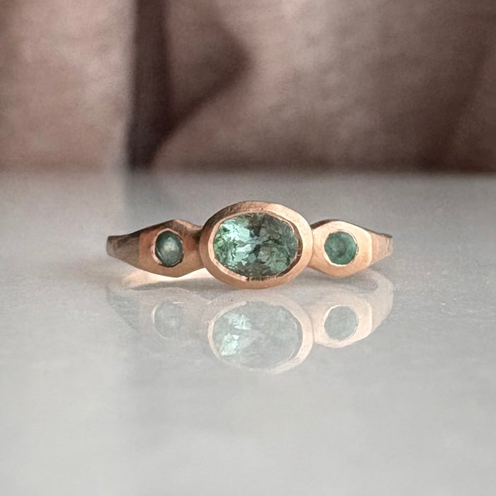 Green Tourmaline and Emerald Ring