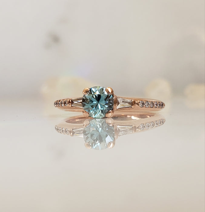 Zircon and Diamond Engagement Ring in 14K Rose Gold