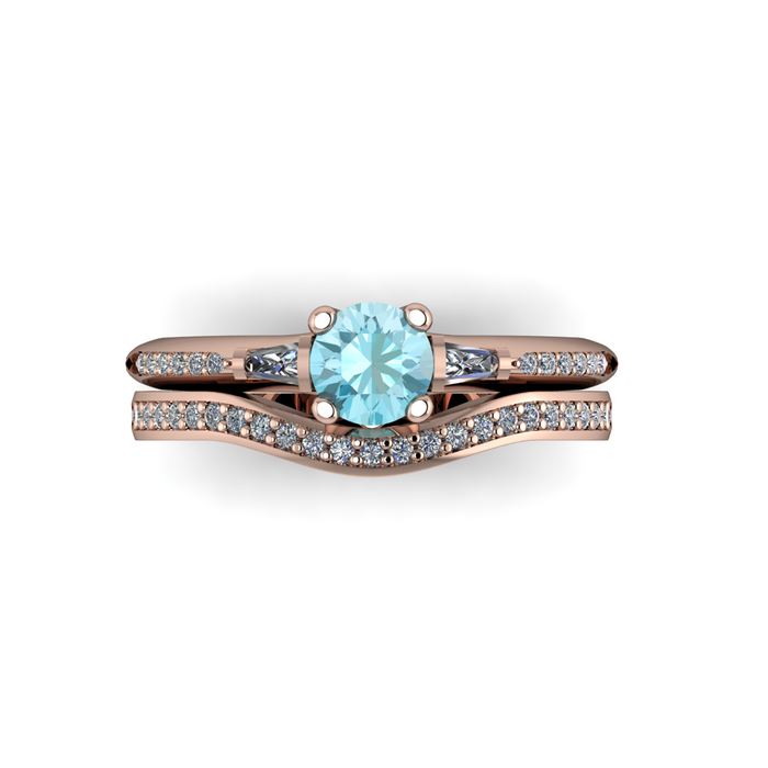 Zircon and Diamond Engagement Ring in 14K Rose Gold