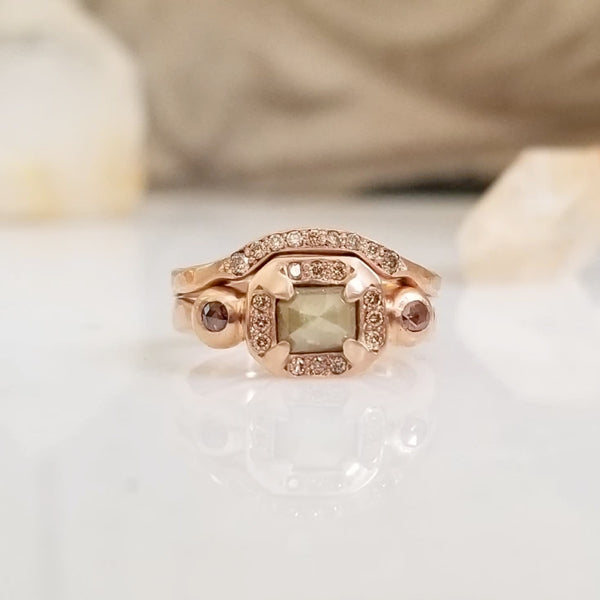 Green Diamond Engagement Ring Set with Shadow Band– Ruby Pierce Jewelry