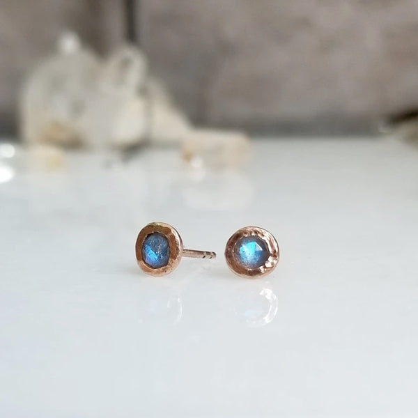 Labradorite and Rose Gold Stud Earrings