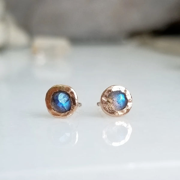 Labradorite and Rose Gold Stud Earrings