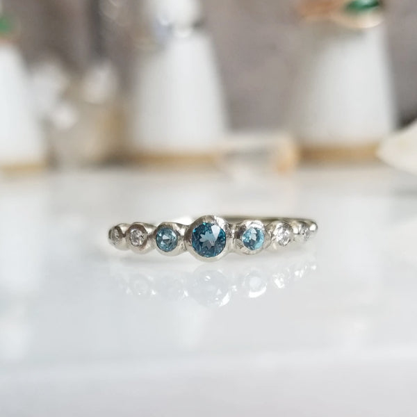 Ombre Blue Topaz And Diamond Band