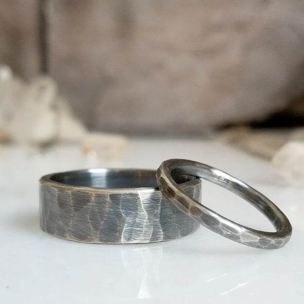 Silver Mens Wedding Band with Patina