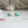 Turquoise Oval Studs in 18k Yellow Gold